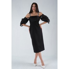 Feminist Siyah Boncuk Işlemeli Ince Askılı Abiye 9705144.01