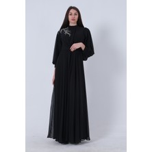 Feminist Siyah Şifon Vintage Tesettür Abiye 9705249.01