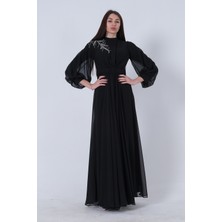 Feminist Siyah Şifon Vintage Tesettür Abiye 9705249.01