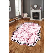 Evdeya Dijital Baskılı Kaymaz Yıkanabilir Mermer Lazer Kesim Mutfak Salon Halısı, Lazer-22-Kırmızı,