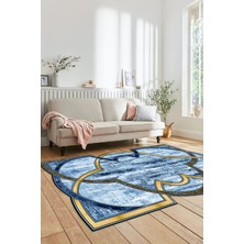 Evdeya Dijital Baskılı Kaymaz Yıkanabilir Mermer Desenli Lazer Kesim Halısı, Lazer-07-Mavi,