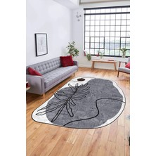 Evdeya Dijital Baskılı Kaymaz Yıkanabilir Çiçekli Lazer Kesim Mutfak Salon Halısı, Lazer-17-Gri,