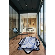 Evdeya Çerçeveli Mermer Yıkanabilir Kaymaz Lazer Kesim Yolluk Mutfak Salon Halısı, Lazer-29-Mavi,