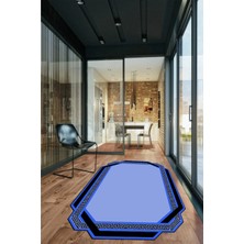 Evdeya Çerçeveli Yıkanabilir Kaymaz Lazer Kesim Yolluk Mutfak Salon Halısı, Lazer-28-Mavi,