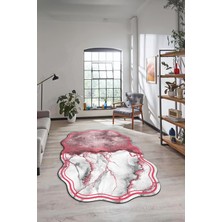 Evdeya Dijital Baskılı Kaymaz Yıkanabilir Mermer Desenli Lazer Kesim Salon Halısı, Lazer-09-Pembe,