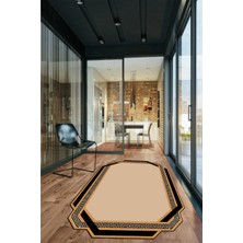 Evdeya Çerçeveli Yıkanabilir Kaymaz Lazer Kesim Yolluk Mutfak Salon Halısı, Lazer-28-Kahve,