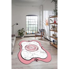 Evdeya Mermer Desenli Göbekli Kaymaz Yıkanabilir Lazer Kesim Mutfak Salon Halısı, Lazer-12-Pembe,