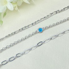 Kyver Kadın Bileklik 3 Lü Kombin Bileklik Seti Nazar Boncuklu Zincir Bileklik