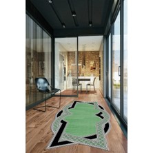 Evdeya Çerçeveli Mermer Yıkanabilir Lazer Kesim Şık Yolluk Mutfak Salon Halısı, Lazer-30-Yeşil,