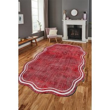 Evdeya Dijital Baskılı Kaymaz Yıkanabilir Modern Lazer Kesim Mutfak Salon Halısı, Lazer-23-Kırmızı,