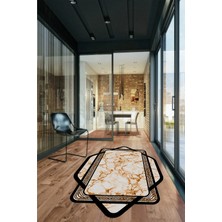 Evdeya Çerçeveli Mermer Yıkanabilir Kaymaz Lazer Kesim Yolluk Mutfak Salon Halısı, Lazer-29-Kahve,