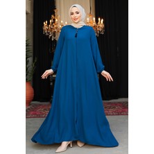 Neva Style Fermuarlı İndigo Mavisi Tesettür Ferace 26301IM