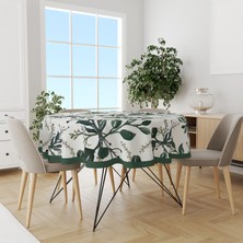 Moud's Koyu Yeşil Çiçekler Desenli Yuvarlak Süet Dertsiz Masa Örtüsü