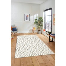 Evdeya 3D Dijital Kaymaz Taban Yıkanabilir Kilim Desen Yolluk Mutfak Salon Halısı Sade-04-Krem