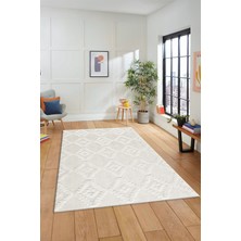 Evdeya Dijital Kaymaz Taban Yıkanabilir Şık Kilim Desen Yolluk Mutfak Salon Halısı Sade-03-Krem