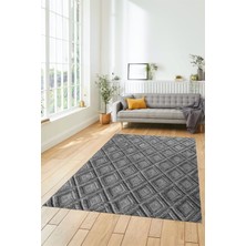 Evdeya Sade Baklava Desen Motifli Kaymaz Taban Yıkanabilir Yolluk Salon Halısı, Sade-28-Gri,