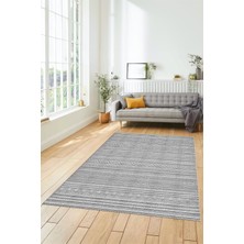 Evdeya Kilim Desenli Sade Motifli Kaymaz Taban Yıkanabilir Yolluk Salon Halısı, Sade-30-Gri,