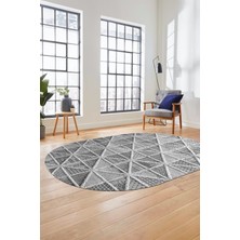 Evdeya 3D Baskılı Kaymaz Taban Yıkanabilir Sade Motifli Oval Yolluk Mutfak Salon Halısı, O-Sade-12-Gri,
