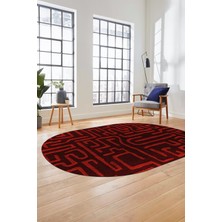 Evdeya Baskılı Kaymaz Taban Yıkanabilir Sade Düz Desen Oval Yolluk Mutfak Salon Halısı, O-Sade-09-Bordo,