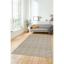 Evdeya Kilim Desenli Sade Motifli Kaymaz Taban Yıkanabilir Yolluk Salon Halısı, Sade-30-Bej,