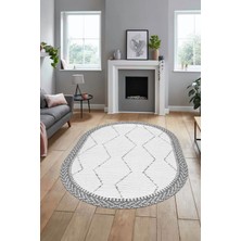 Evdeya Baskılı Kaymaz Taban Yıkanabilir Sade Kilim Desen Oval Yolluk Salon Halısı, O-Sade-17-Gri,