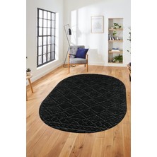 Evdeya 3D Baskılı Kaymaz Taban Yıkanabilir Kilim Desen Oval Yolluk Mutfak Salon Halısı, O-Sade-05-Antrasit,