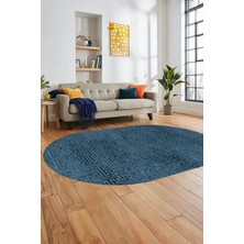 Evdeya Dijital Baskı Kaymaz Yıkanabilir Sade Düz Desen Oval Yolluk Mutfak Salon Halısı, O-Sade-38-Mavi,