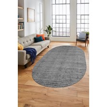 Evdeya Düz Renk Sade Motifli Dijital Kaymaz Taban Yıkanabilir Oval Yolluk Salon Halısı, O-Sade-31-Gri,