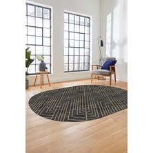 Evdeya Baskılı Kaymaz Taban Yıkanabilir Sade Motifli Oval Yolluk Mutfak Salon Halısı, O-Sade-11-Vizon,