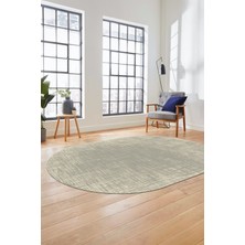 Evdeya Baskılı Kaymaz Taban Yıkanabilir Sade Düz Desen Oval Yolluk Mutfak Salon Halısı, O-Sade-14-Krem,