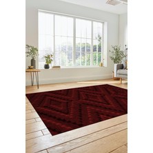 Evdeya Düz Renk Sade Kilim Motifli Dijital Kaymaz Taban Yıkanabilir Yolluk Salon Halısı Sade-33-Bordo