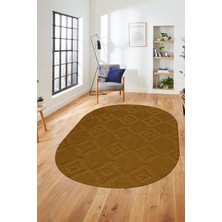 Evdeya Baskılı Kaymaz Taban Yıkanabilir Şık Kilim Desen Oval Yolluk Mutfak Salon Halısı, O-Sade-03-Kahve,