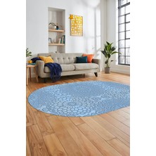 Evdeya Düz Renk Sade Motifli Dijital Kaymaz Taban Yıkanabilir Oval Yolluk Salon Halısı, O-Sade-34-Mavi,