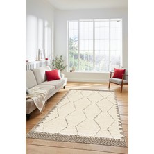 Evdeya Dijital Kaymaz Taban Yıkanabilir Sade Kilim Desen Yolluk Mutfak Salon Halısı Sade-17-Krem