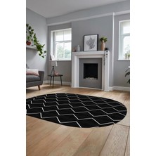 Evdeya Düz Renk Dijital Kaymaz Yıkanabilir Sade Oval Yolluk Mutfak Koridor Salon Halısı, O-Sade-23-Siyah,