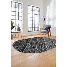Evdeya 3D Baskılı Kaymaz Taban Yıkanabilir Sade Motifli Oval Yolluk Mutfak Salon Halısı, O-Sade-12-Antrasit,