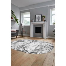 Evdeya Düz Renk Sade Desen Dijital Kaymaz Taban Yıkanabilir Oval Yolluk Salon Halısı, O-Sade-25-Gri,
