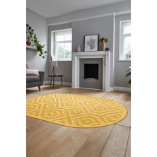 Evdeya Düz Renk Sade Desen Motifli Kaymaz Taban Yıkanabilir Oval Yolluk Salon Halısı, O-Sade-26-Kahve,