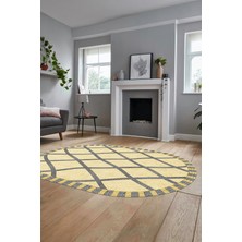 Evdeya Özel Tasarım Düz Renk Sade Desen Kaymaz Taban Yıkanabilir Oval Yolluk Salon Halısı, O-Sade-24-Krem,