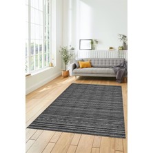 Evdeya Kilim Desenli Sade Motifli Kaymaz Taban Yıkanabilir Yolluk Salon Halısı Sade-30-Antrasit