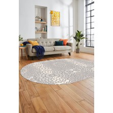 Evdeya Düz Renk Sade Motifli Dijital Kaymaz Taban Yıkanabilir Oval Yolluk Salon Halısı, O-Sade-34-Krem,