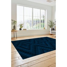Evdeya Düz Renk Sade Kilim Motifli Dijital Kaymaz Taban Yıkanabilir Yolluk Salon Halısı, Sade-33-Mavi,