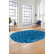 Evdeya Baskılı Kaymaz Taban Yıkanabilir Sade Düz Desen Oval Yolluk Mutfak Salon Halısı, O-Sade-09-Mavi,