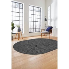 Evdeya Baskılı Kaymaz Taban Yıkanabilir Sade Düz Desen Oval Yolluk Mutfak Salon Halısı, O-Sade-10-Antrasit,