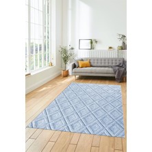 Evdeya Sade Baklava Desen Motifli Kaymaz Taban Yıkanabilir Yolluk Salon Halısı, Sade-28-Mavi,