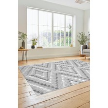 Evdeya Düz Renk Sade Kilim Motifli Dijital Kaymaz Taban Yıkanabilir Yolluk Salon Halısı, Sade-33-Gri,