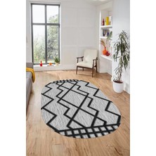 Evdeya Dijital Baskı Kaymaz Yıkanabilir Sade Tasarım Oval Yolluk Mutfak Salon Halısı, O-Sade-42-Siyah,