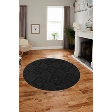 Evdeya Dijital Kaymaz Taban Yıkanabilir Şık Kilim Desen Yuvarlak Mutfak Salon Halısı, Y-Sade-03-Antrasit,