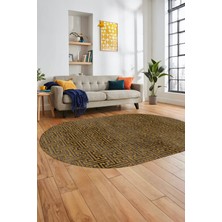 Evdeya Dijital Baskı Kaymaz Yıkanabilir Sade Düz Desen Oval Yolluk Mutfak Salon Halısı, O-Sade-38-Gold,