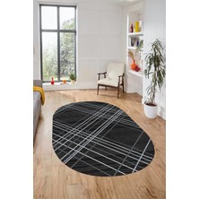 Evdeya Dijital Baskı Kaymaz Yıkanabilir Sade Çizgili Oval Yolluk Mutfak Salon Halısı, O-Sade-39-Antrasit,